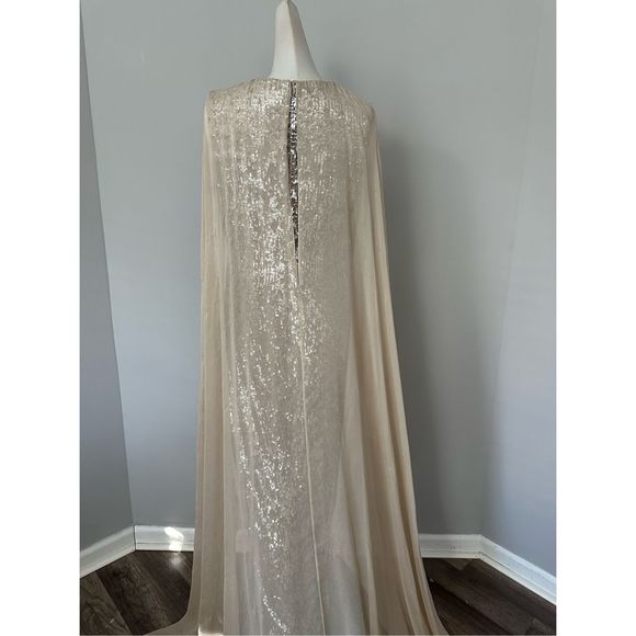 PAMELLA ROLAND Sequin Asymmetric Cape Gown - Picture 10 of 16
